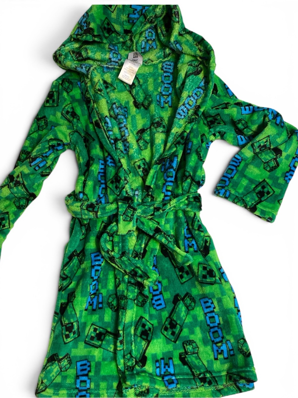 Kids Green Hooded Plush Robe with Game Print - Brand: Minecraft size 10 boys